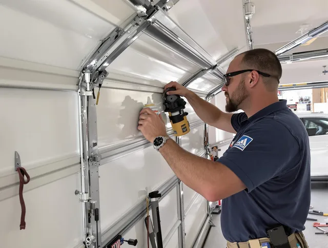 La Puente Garage Door Repair technician quieting a noisy garage door in La Puente
